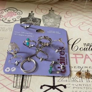 Claire’s silver tone rings set of 10. NWT +bonus